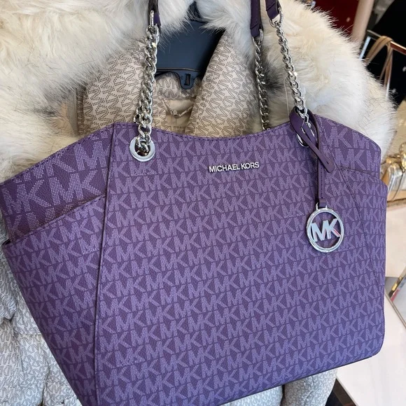 MICHAEL KORS 
Jet Set Travel Lg Signature Chain Shoulder Tote Bag
Dark Purple - Picture 11 of 16